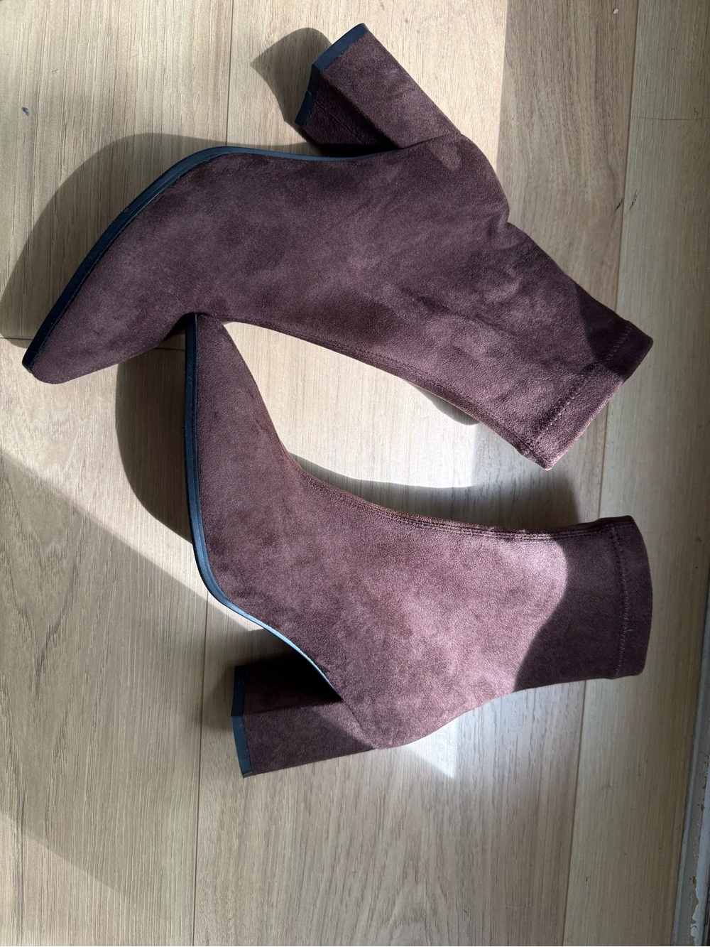 Suede Brown Block Heel Ankle Boots
